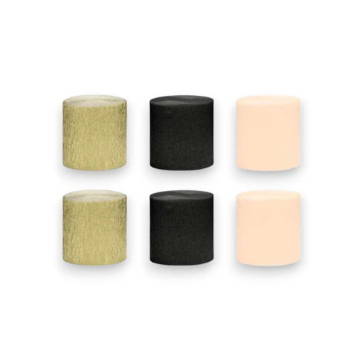 Picture of CREPE PAPER PEACH-BLACK-GOLD MIX 5CM X 10M - 6 PACK